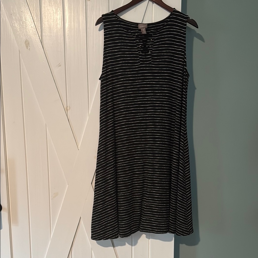Chico's Black and White Striped Midi Dress